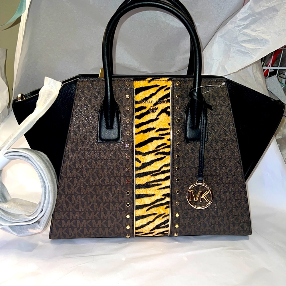 Michael Kors Avril Lg TZ satchel Tiger Fur NEW